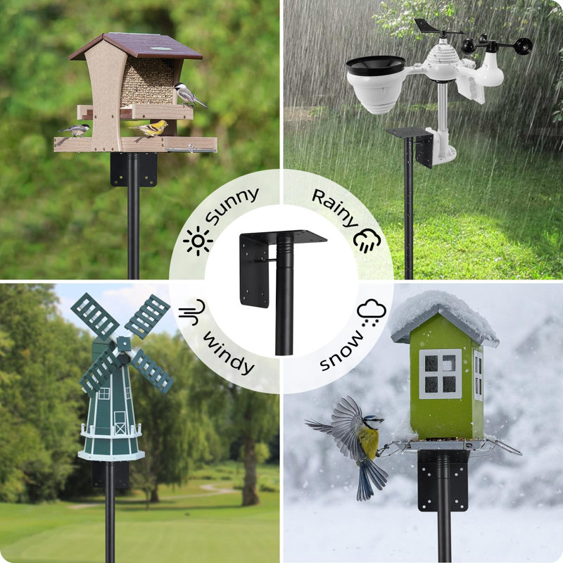 Poteau pour cabane à oiseaux, ensemble de support de poteau d'alimentation d'oiseaux robuste de 102 pouces pour l'extérieur, base à 5 broches, station de support d'alimentation réglable (maison d'oiseaux non incluse)