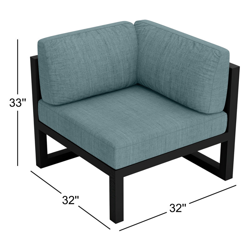 Avion Patio Chair with Sunbrella Cushions, Cast Lagoon Sunbrella® Plainweave, Black