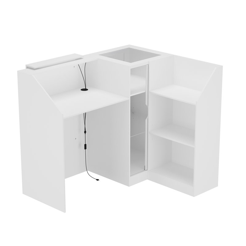 Bureau de réception de 40,3 po H blanc moderne avec tablettes en verre et DEL RVB