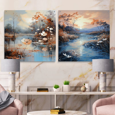 Rivers Liquid Landscape Charm II - Lake River Acrylic Wall Art Glass Set Of 2