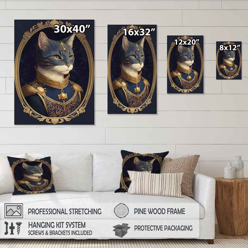 «Katell Portrait Of A Royal Blue Cat Prince I», reproduction sur toile, L 24 po x H 32 po, Toile tendue