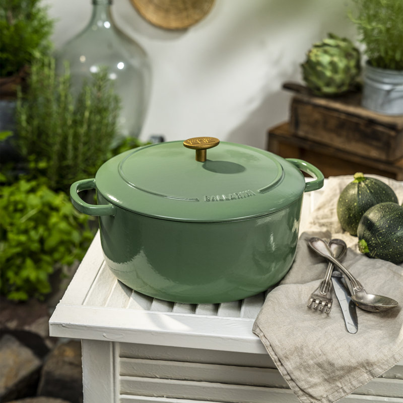 Ballarini Bellamonte Cast Iron Round Dutch Oven, 7.6 qt, Saggio Green