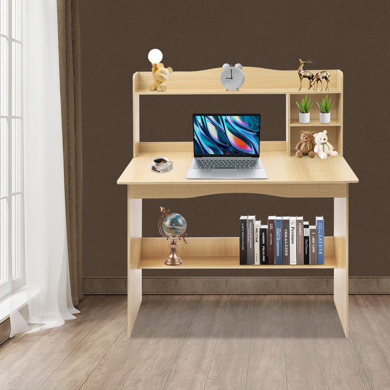 Computer Desk With Bookshelf - 39.37" X 18.9" Desktop Size, Oak