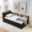 Lit de jour simple à hauteur ajustable en velours avec tête de lit à rangement et chargement sans fil, lit de jour multifonctionnel avec lit gigogne et lumières DEL, noir-554481363