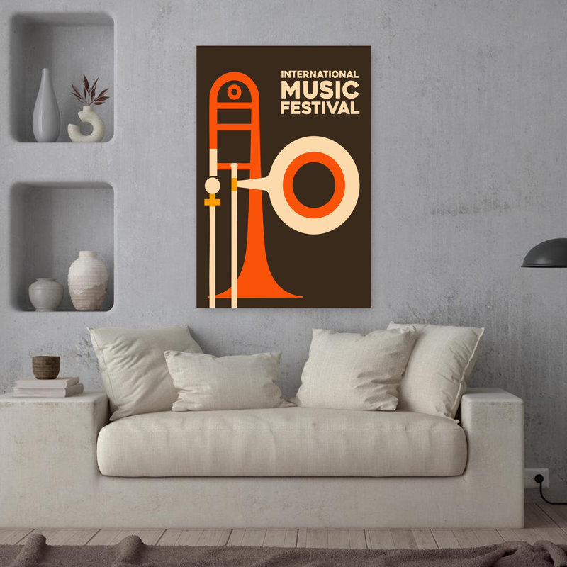 Art mural moderne audacieux au trombone, H 36 po x l 24 po