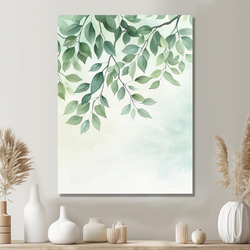 «Minimalist Green Botanical Plants IV - Leaves», décoration murale en métal, impression traditionnelle sur métal