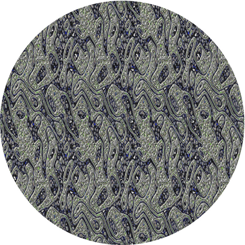 Tapis vert/bleu à motifs, Rond 5 pi