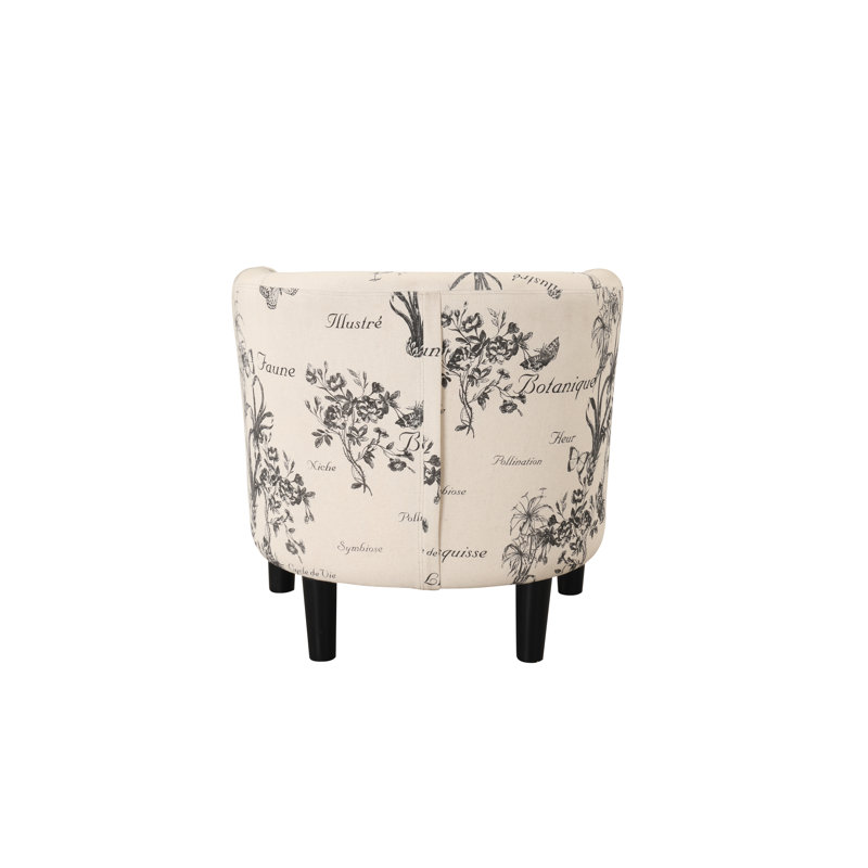 66 cm Wide Modern Barrel Chair with Upholstered Ottoman, White Linen