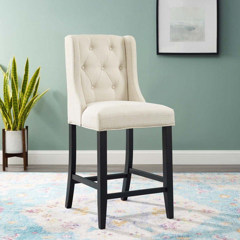 Baronet Upholstered Counter Stool, Beige Polyester Blend, Counter Stool (26.5" Seat Height)