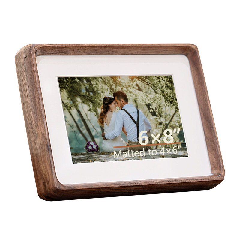 Solid Wood Round Corner Table-Top Picture Frame, 6" W x 8" H, Black Walnut