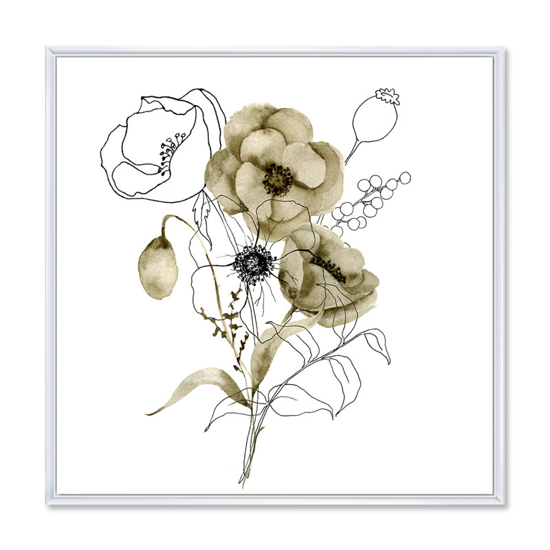Anémone Bouquet de fleurs avec des branches d'eucalyptus - Peinture sur toile, H 16 po x l 16 po x P 1 po