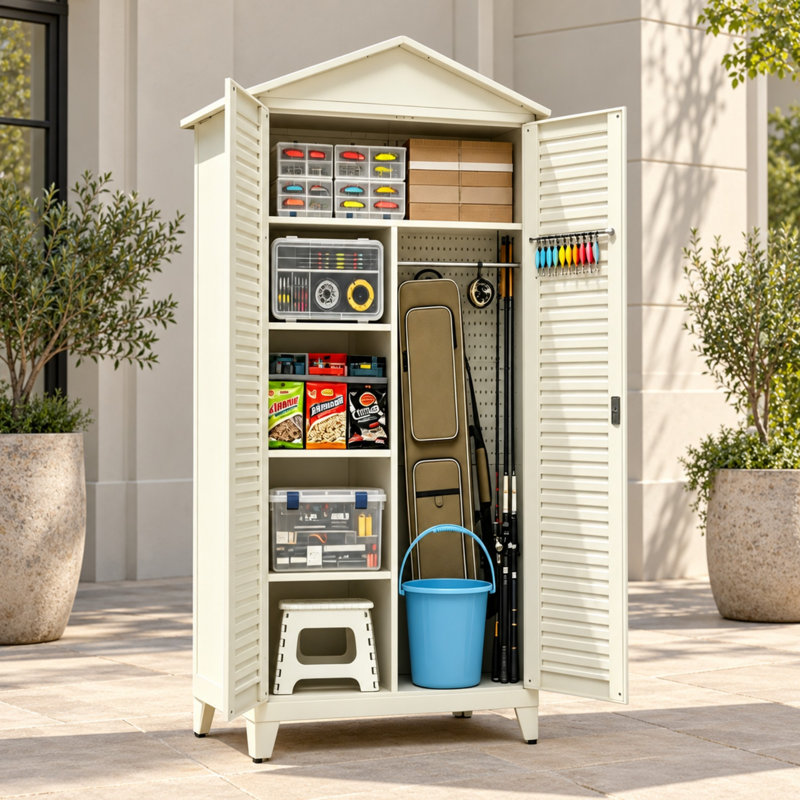 Armoire de rangement d'outils haute en métal avec panneau perforé et tablettes