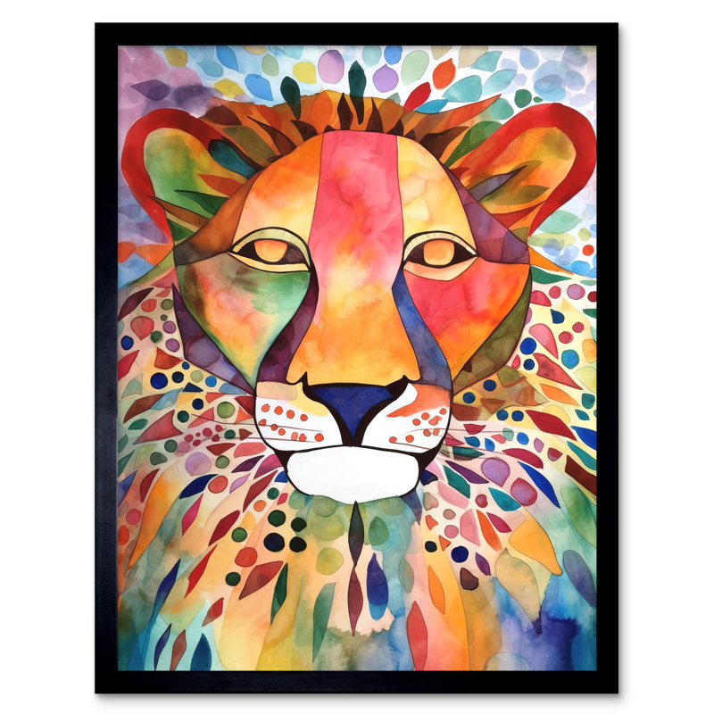 Lion With Multicoloured Pattern Mane - Single Picture Frame Print