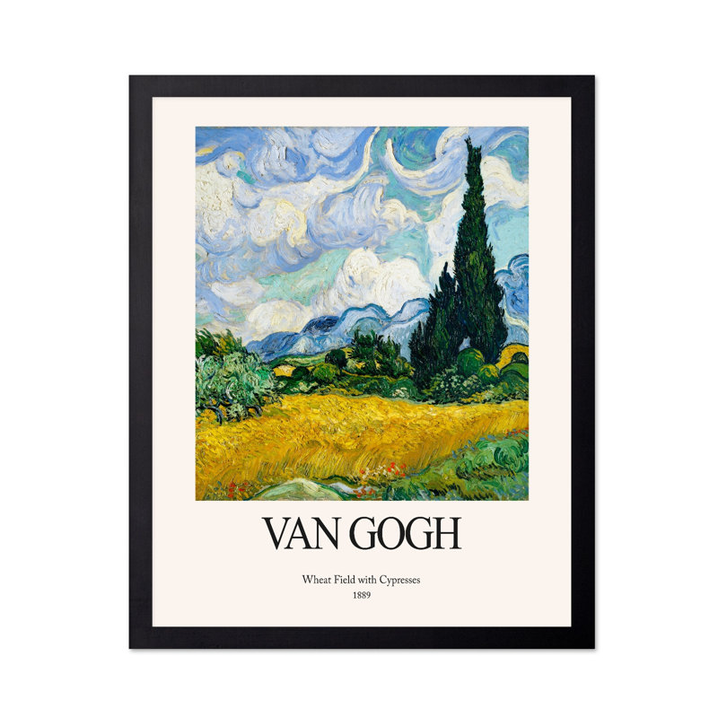 Van Gogh - Champ de blé avec cyprès No3, Cadre noir, Affiche, H 16 po x l 20 po