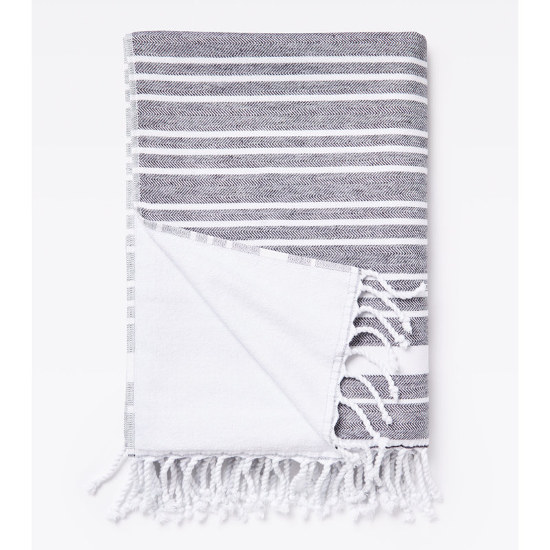 Swim, Surf + Sand Turkish Cotton Beach Towel in Basalt, Black/White