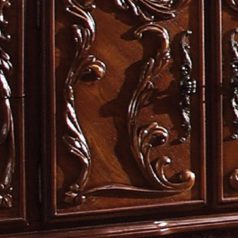  Eliava 66.2'' Solid Wood Wide Dresser, 7 Drawers w Antique Handles, Floral Carvings, Brown