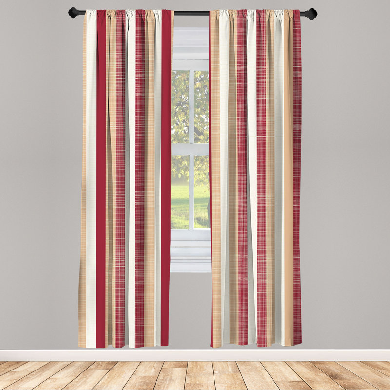 Rideaux rétro Fleur De Lis, rayures rétro classiques, paire de 28 po, rubis et blanc, L 28 po x L 84 po