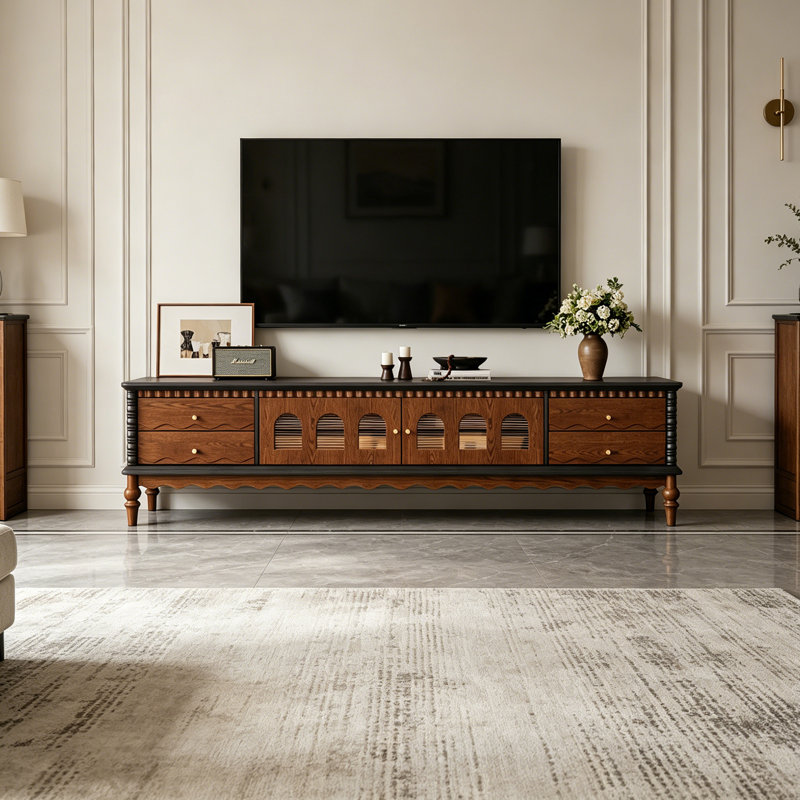 Meuble télé avec rangement en bois Simplicity, H 22,04 po x L 94,48 po x l 15,74 po, Brun