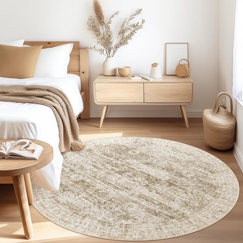 Tapis lavable rétro antidérapant (brun), Rond 6 pi