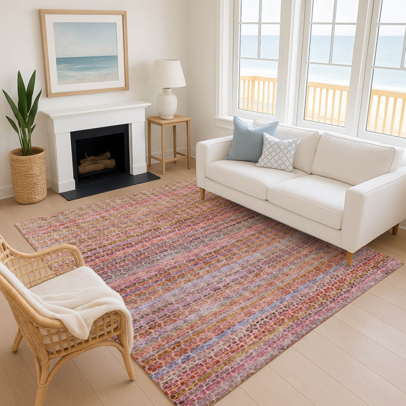 Premium Machine Washable Mayfield AMF2155 Striped Rug, Pink, Rectangle 2'6" x 3'10"