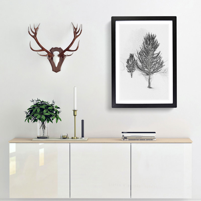 Winter Trees Abstract Art - Picture Frame Painting Print, 65cm H x 48cm W x 2cm D, Black Framed