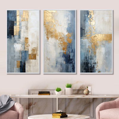 Beige et or, paysage d'hiver simple - paysage d'hiver, ensemble de 3 impressions sur toile