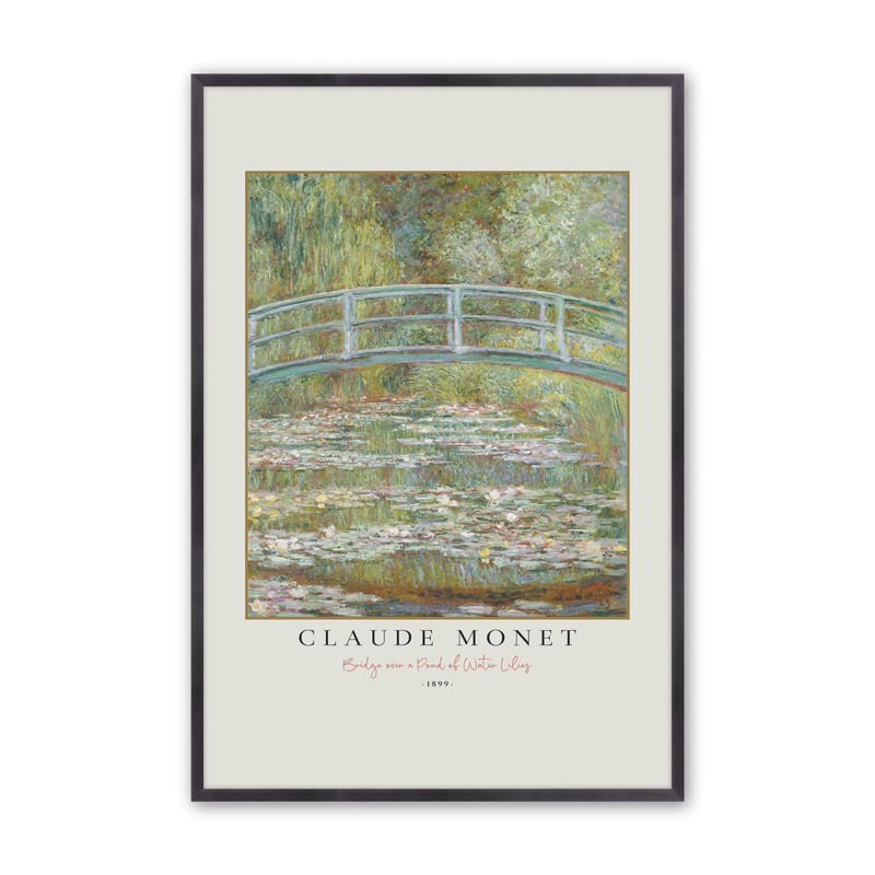 Pont sur un étang de nénuphars par Monet, Reproduction encadrée sans passe-partout, Zinc patiné