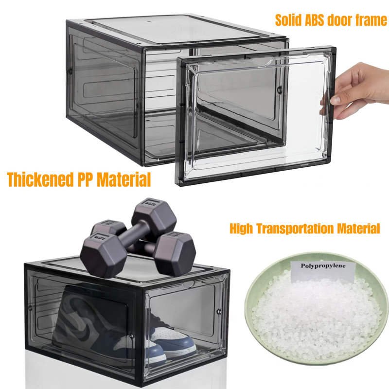 X-Large Clear Plastic Shoe Boxes,Stackable Shoe Organizer With Magnetic Door, Drop Front Display Box (Clear Black/9 Pack)