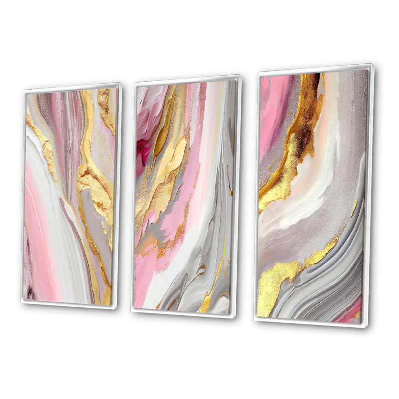 Ensemble de 3 cadres flottants roses et dorés, H 28 po x l 36 po, Cadre flottant blanc