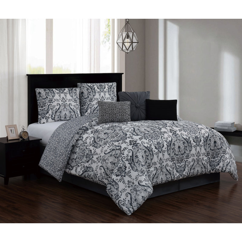 Ensemble d’édredon réversible, Noir / Gris, Grand