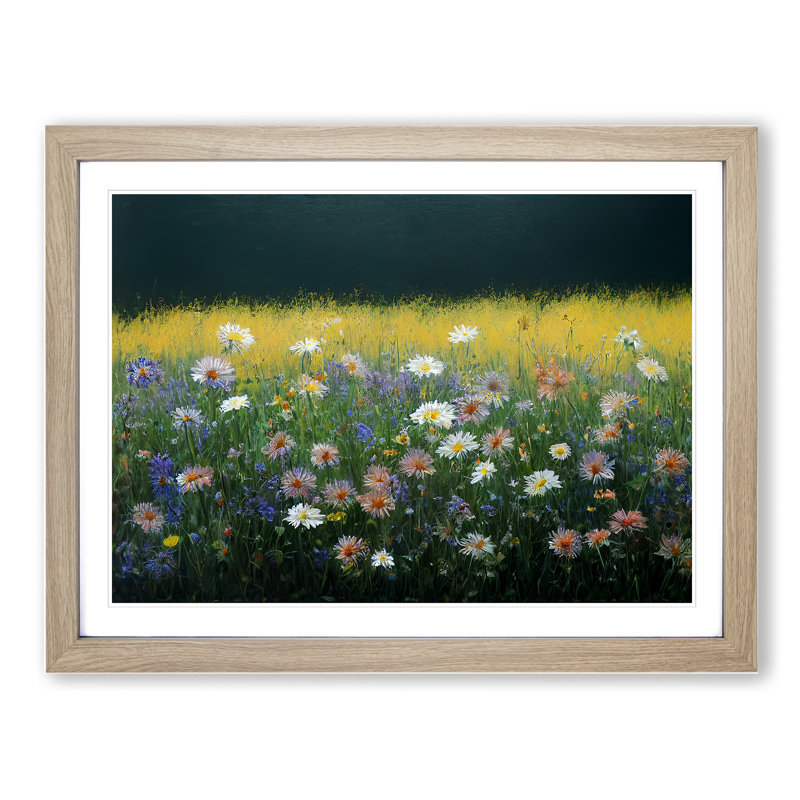Lovable Wildflowers Floral - Single Picture Frame Print, 25cm H x 34cm W x 2cm D, Oak