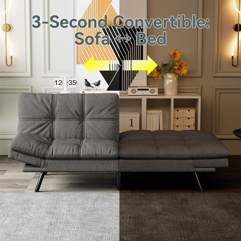 Convertible Futon Sofa Bed with Memory Foam, Gray;Black