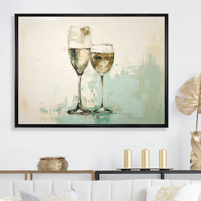 «Green Champagne Glass Sips Simplicity - Wine & Champagne», reproduction d'art sur toile, H 34 po x l 44 po x P 1,5 po