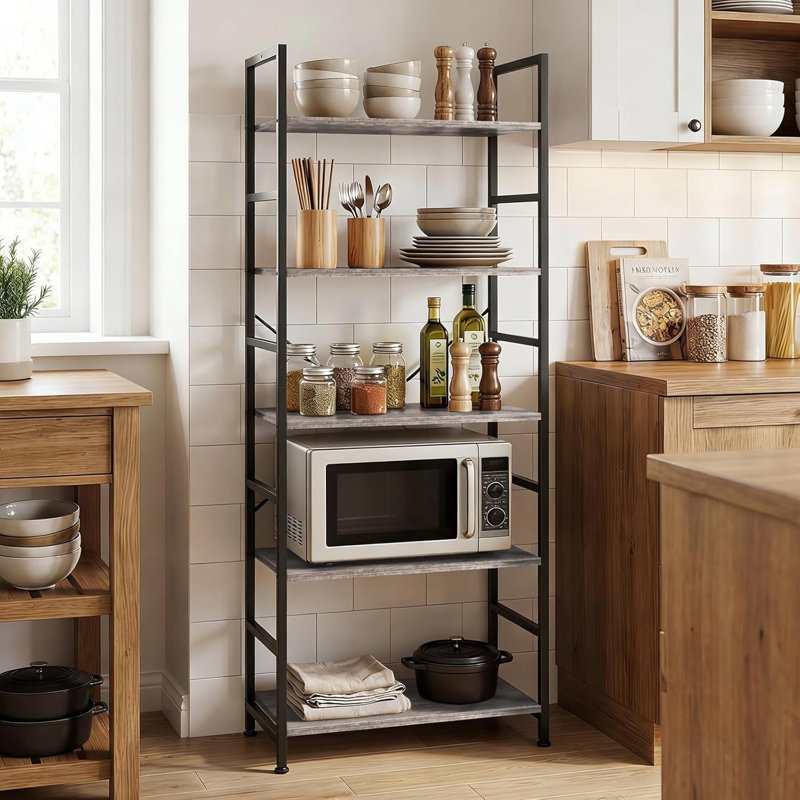 5 Tier Bookshelf, Free Standing Wooden Bookcase With Open Storage Shelves With Metal Frame, Sturdy Shelf Organization Display Rack For Living Room, Bedroom, Home Office, 62.2" Tall