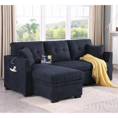 Convertible Sleeper Sectional with Riversible Chaise with USB and Side Pockets