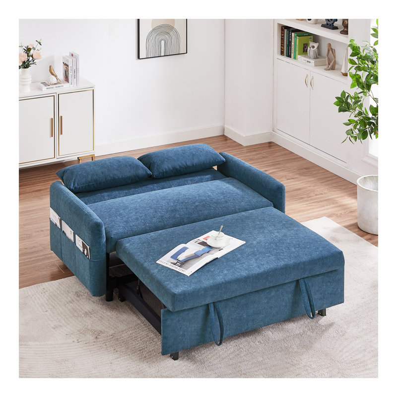 Canapé-lit de 55,1 po avec canapé-lit et dossier amovible, poches de rangement, 2 coussins moelleux, ports USB pour salon, chambre à coucher, appartement, bureau