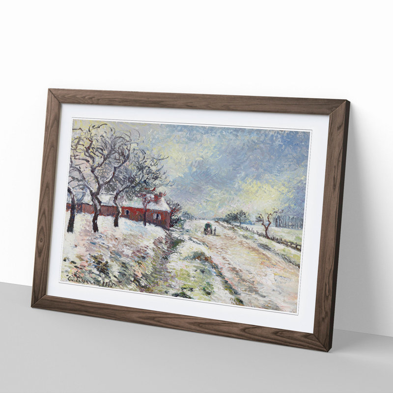 Snowy Road with House by Camille Pissarro - Picture Frame Painting, Walnut Framed, 48cm H x 65cm W x 2cm D