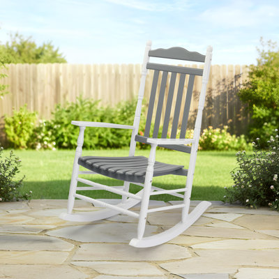 White And Gray Solid Wood Patio Rocking Chair by Ophelia & Co.