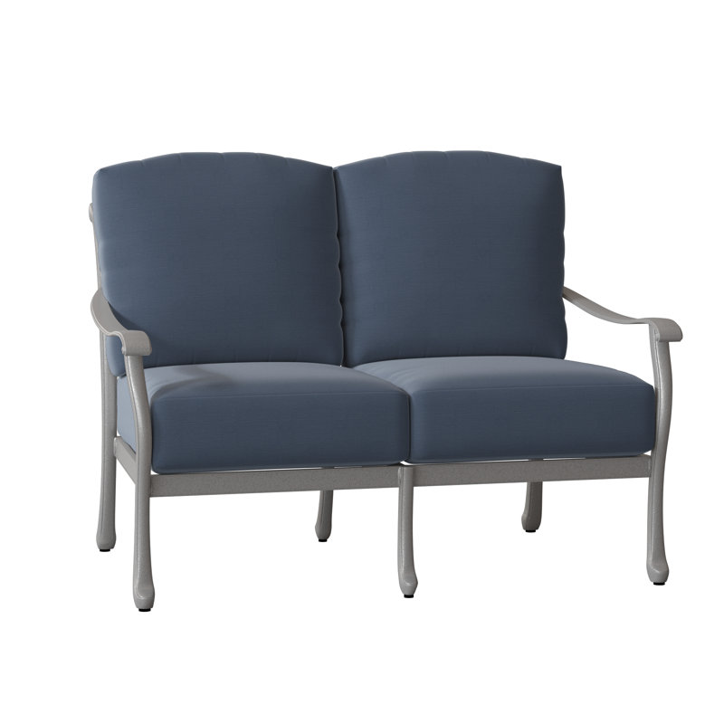 Casa 53.25'' Wide Aluminum Loveseat with Cushions, Pewter, Spectrum Denim Sunbrella® Plainweave