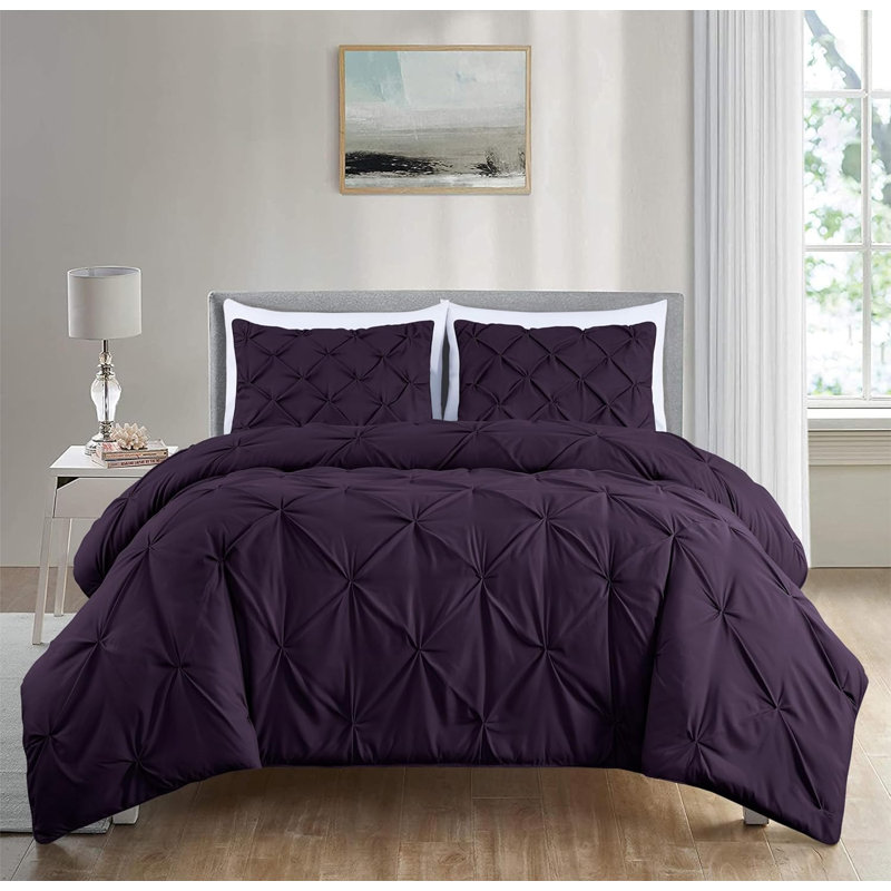 Berlin Pintuck Microfiber 3-Piece Comforter Set, Extra Wide King Comforter + 2 King Shams, Purple