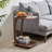 Emerson Solid Wood C Shaped End Table with Wheels, Walnut Color