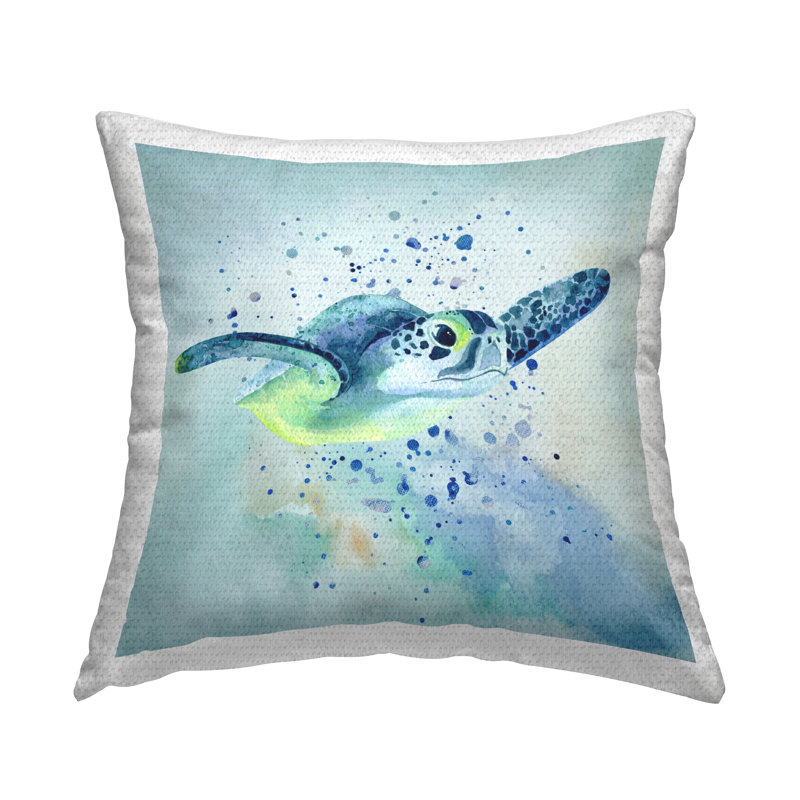 Coussin d'extérieur imprimé "Tortue nageuse" par Karen Smith