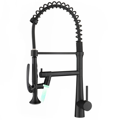 Matte Black Pull Down Faucet - Heavy Duty Commercial Kitchen Sink With Single Handle Pre-Rinse Flow Control Commercial, Spring