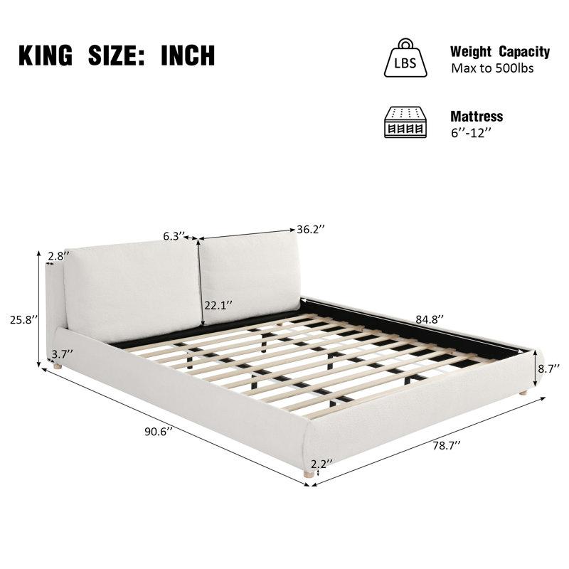 Upholstered Bed Frame Platform Bed, King