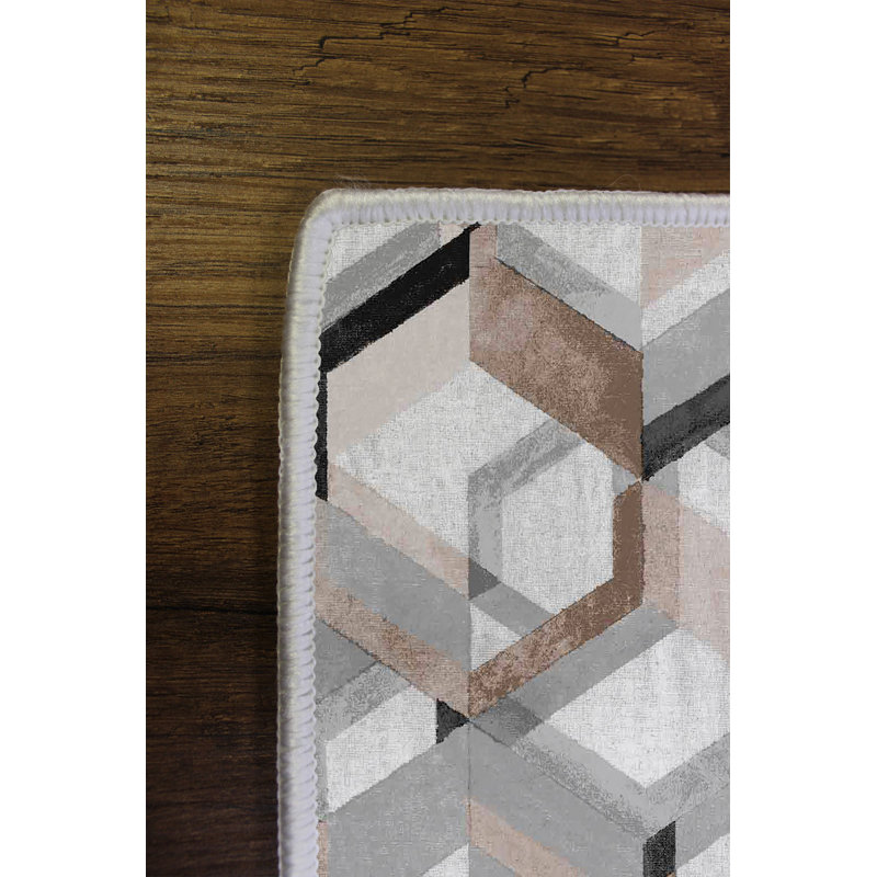 Rectangle Treport Abstract Machine Braided Polyester Area Rug in Brown/Gray/White, Rectangle 2' x 3'3"