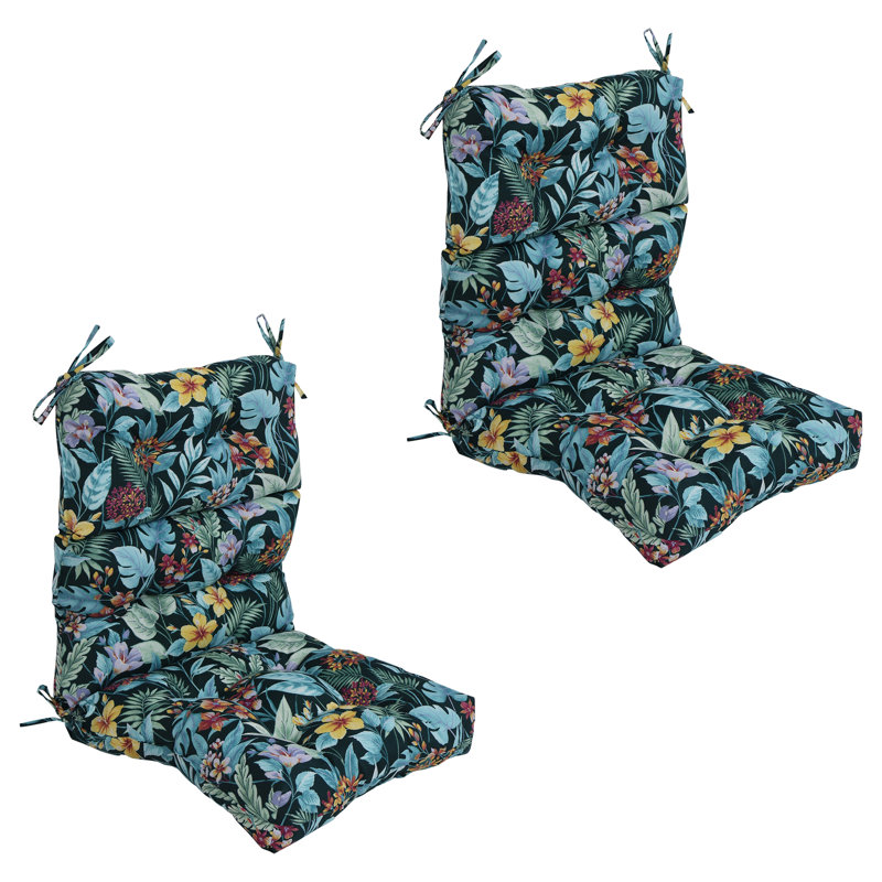 Coussins de chaise d'extérieur capitonnés (ensemble de 2), Bleu / vert / floral sarcelle Carena, L 20 po x P 20 po