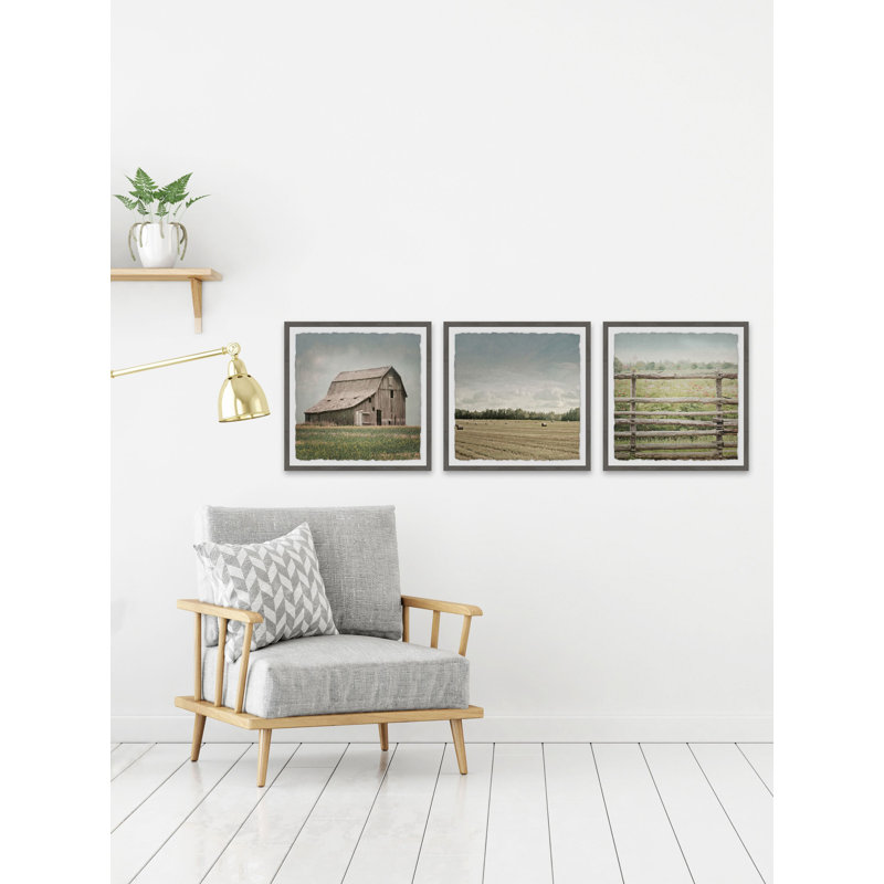 « grange field triptyque », ensemble de 3 reproductions de photos encadrées, H 32 po x l 32 po x P 1,5 po