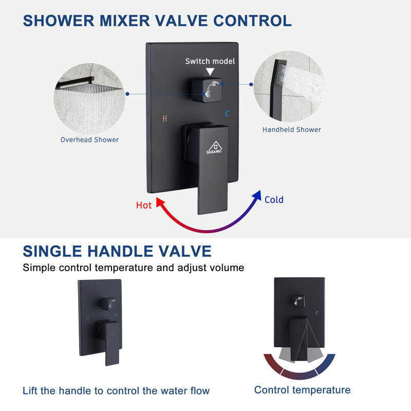 Matte Black Dual Function Square Rain Shower System