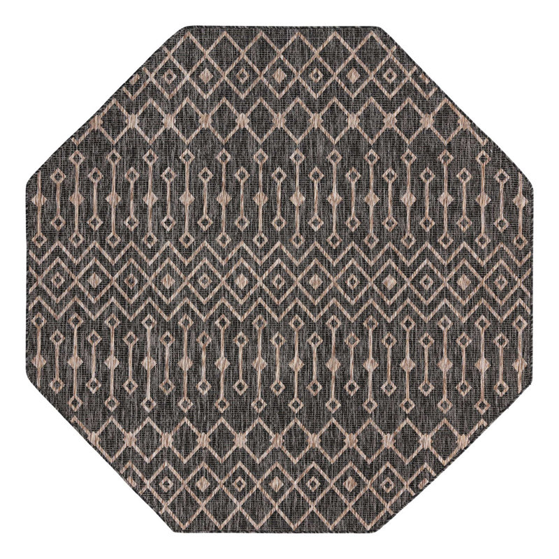 Tapis intérieur / extérieur gris anthracite Leyla, Octogone 7 pi 10 po x 7 pi 10 po
