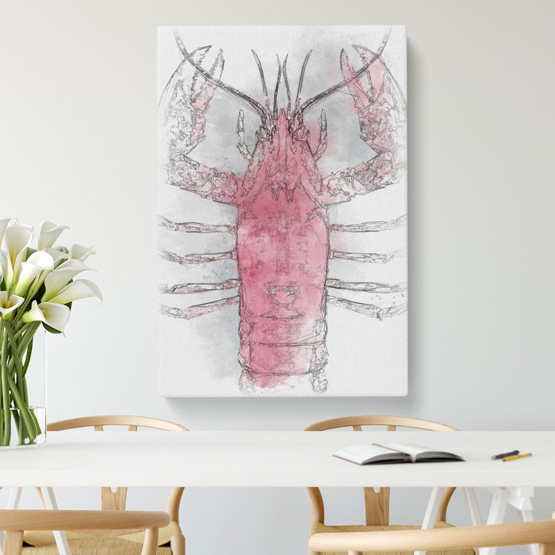 The Pink Lobster - Wrapped Canvas Drawing Print, 50cm H x 35cm W x 3cm D